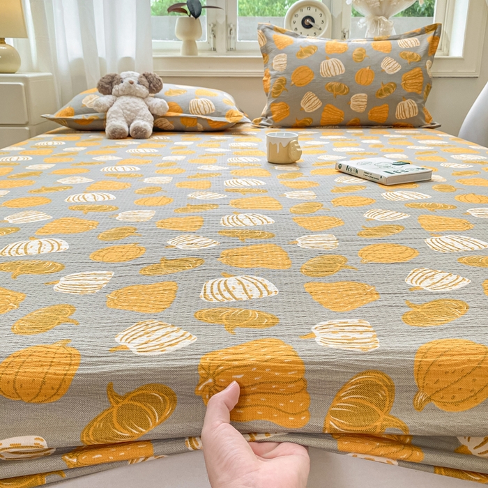 91家纺网 家纺一手货源 找家纺 米柳家纺 2025新款直播爆款7A抗菌简约木棉皱皱纱床笠（抖音控价单件49.9 三件套59.9） 福瓜