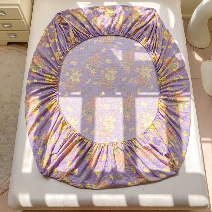 91家纺网 家纺一手货源 找家纺 米柳家纺 2025新款直播爆款7A抗菌简约木棉皱皱纱床笠（抖音控价单件49.9 三件套59.9） 百合紫