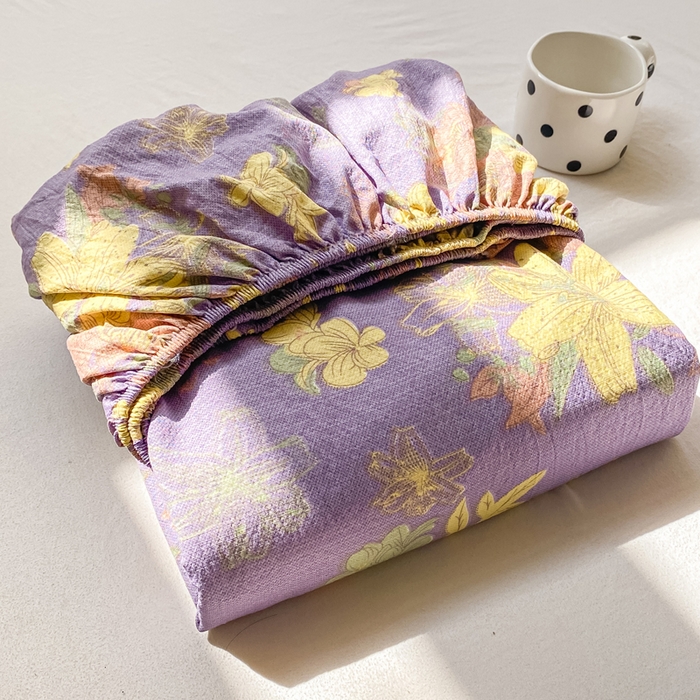 91家纺网 家纺一手货源 找家纺 米柳家纺 2025新款直播爆款7A抗菌简约木棉皱皱纱床笠（抖音控价单件49.9 三件套59.9） 百合紫