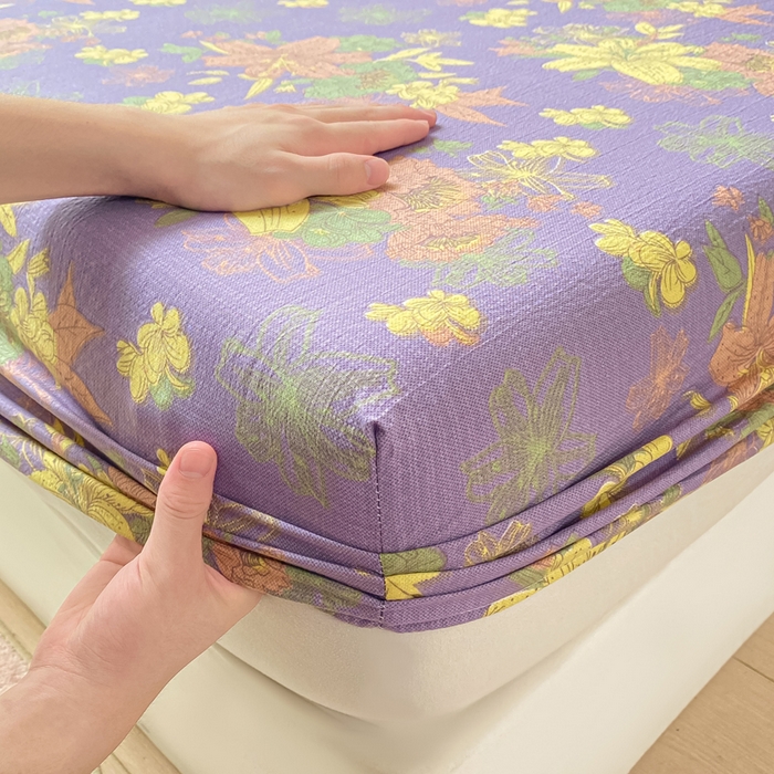 91家纺网 家纺一手货源 找家纺 米柳家纺 2025新款直播爆款7A抗菌简约木棉皱皱纱床笠（抖音控价单件49.9 三件套59.9） 百合紫