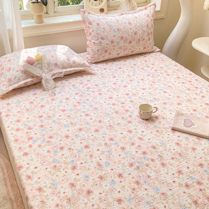 91家纺网 家纺一手货源 找家纺 米柳家纺 2025新款直播爆款7A抗菌简约木棉皱皱纱床笠（抖音控价单件49.9 三件套59.9） 粉黛