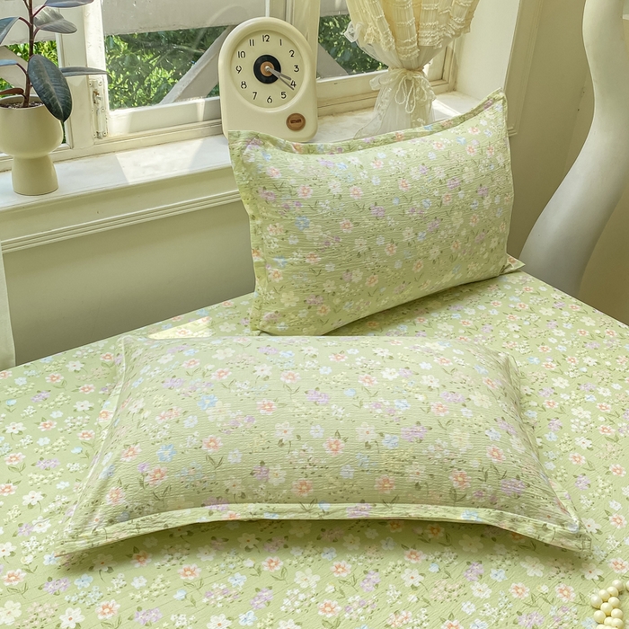 91家纺网 家纺一手货源 找家纺 米柳家纺 2025新款直播爆款7A抗菌简约木棉皱皱纱床笠（抖音控价单件49.9 三件套59.9） 初夏