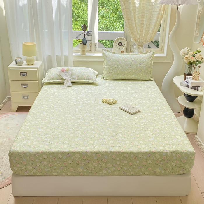 91家纺网 家纺一手货源 找家纺 米柳家纺 2025新款直播爆款7A抗菌简约木棉皱皱纱床笠（抖音控价单件49.9 三件套59.9） 初夏