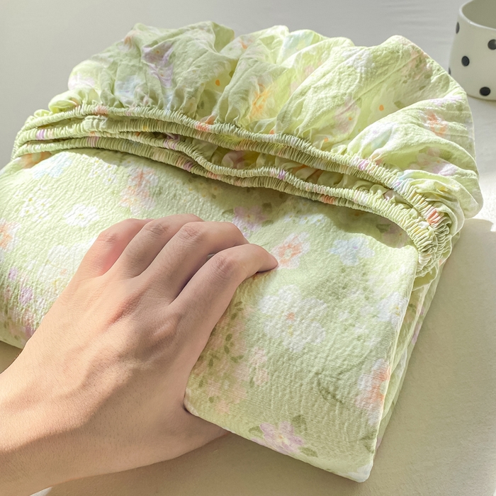 91家纺网 家纺一手货源 找家纺 米柳家纺 2025新款直播爆款7A抗菌简约木棉皱皱纱床笠（抖音控价单件49.9 三件套59.9） 初夏