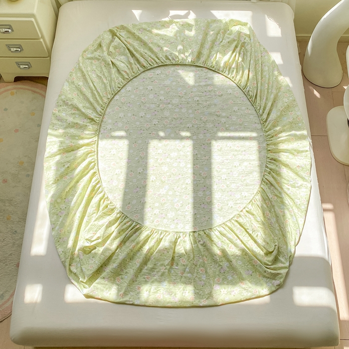 91家纺网 家纺一手货源 找家纺 米柳家纺 2025新款直播爆款7A抗菌简约木棉皱皱纱床笠（抖音控价单件49.9 三件套59.9） 初夏