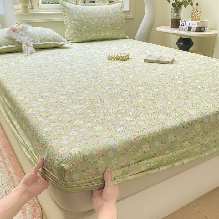 米柳家纺 2025新款直播爆款7A抗菌简约木棉皱皱纱床笠（抖音控价单件49.9 三件套59.9） 初夏