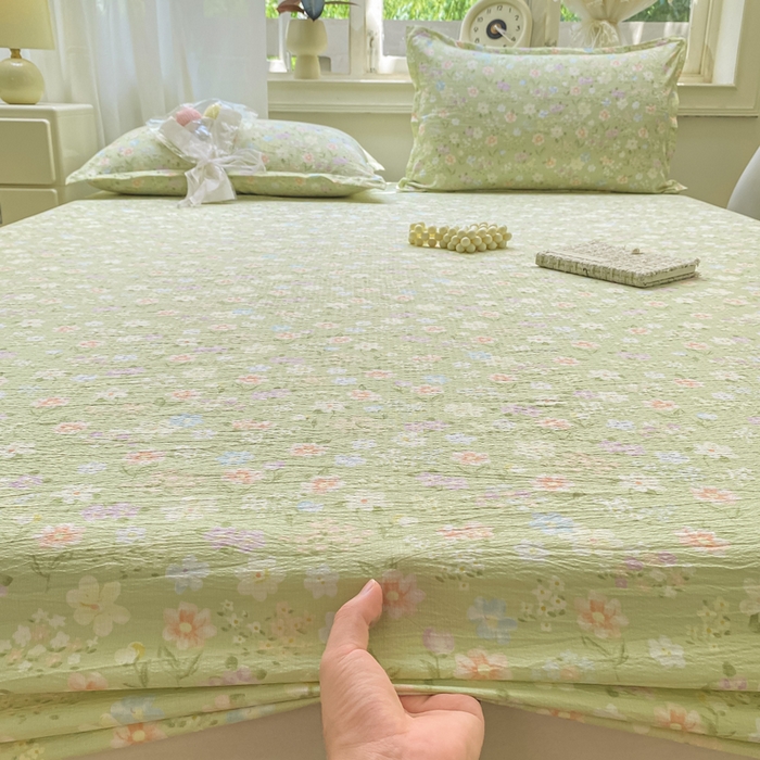 91家纺网 家纺一手货源 找家纺 米柳家纺 2025新款直播爆款7A抗菌简约木棉皱皱纱床笠（抖音控价单件49.9 三件套59.9） 初夏