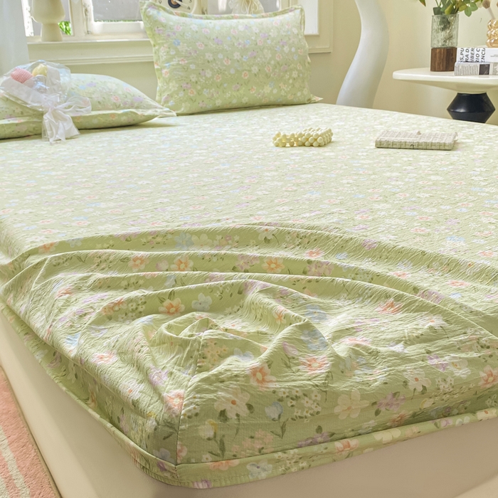 91家纺网 家纺一手货源 找家纺 米柳家纺 2025新款直播爆款7A抗菌简约木棉皱皱纱床笠（抖音控价单件49.9 三件套59.9） 初夏