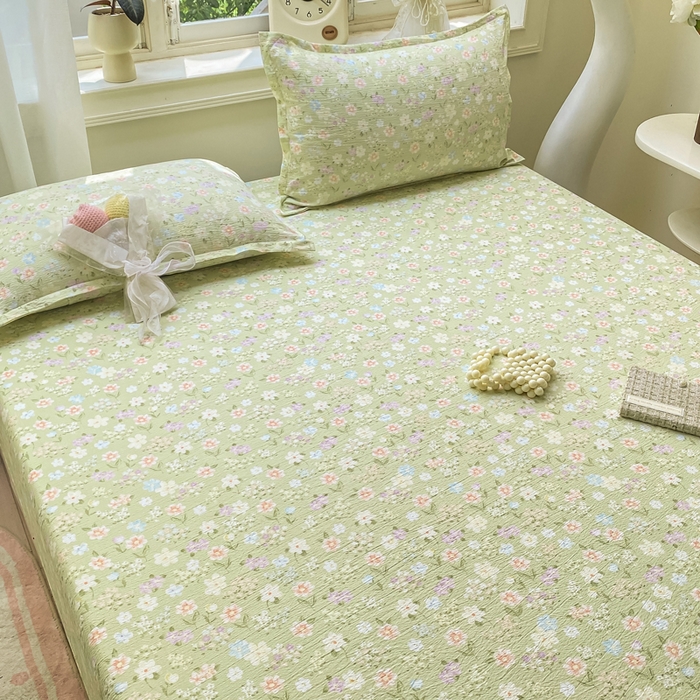 91家纺网 家纺一手货源 找家纺 米柳家纺 2025新款直播爆款7A抗菌简约木棉皱皱纱床笠（抖音控价单件49.9 三件套59.9） 初夏