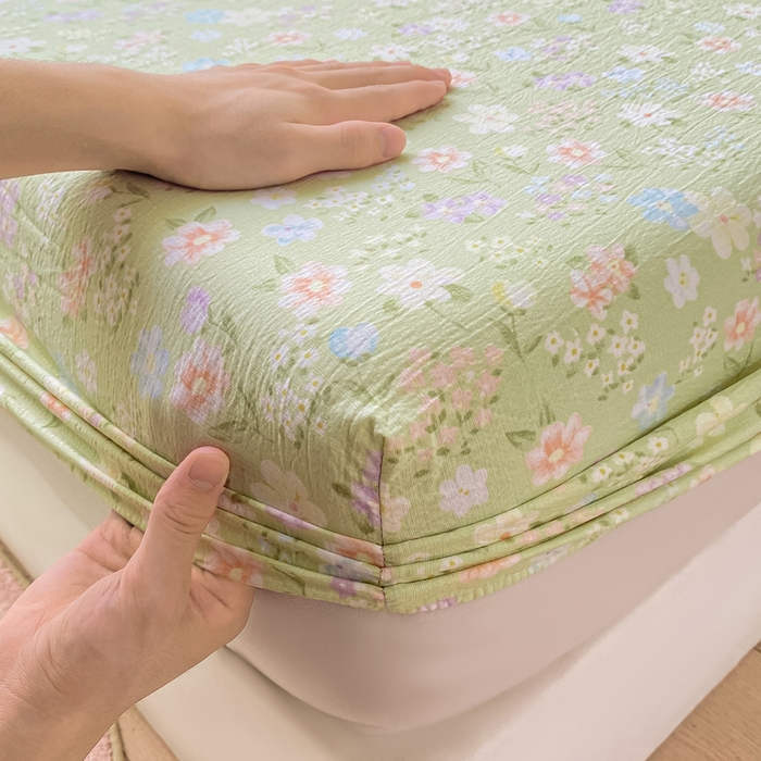 91家纺网 家纺一手货源 找家纺 米柳家纺 2025新款直播爆款7A抗菌简约木棉皱皱纱床笠（抖音控价单件49.9 三件套59.9） 初夏