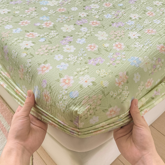 91家纺网 家纺一手货源 找家纺 米柳家纺 2025新款直播爆款7A抗菌简约木棉皱皱纱床笠（抖音控价单件49.9 三件套59.9） 初夏