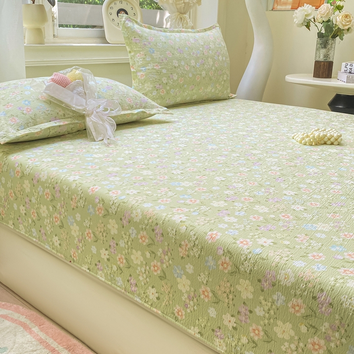 91家纺网 家纺一手货源 找家纺 米柳家纺 2025新款直播爆款7A抗菌简约木棉皱皱纱床笠（抖音控价单件49.9 三件套59.9） 初夏