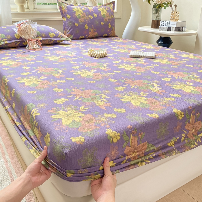 米柳家纺 2025新款直播爆款7A抗菌简约木棉皱皱纱床笠（抖音控价单件49.9 三件套59.9） 百合紫