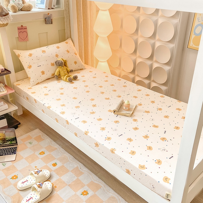 91家纺网 家纺一手货源 找家纺 （总）眠势力 2025新款ins云感双层纱学生宿舍上下铺奶油风云感四季款单床笠床笠单件