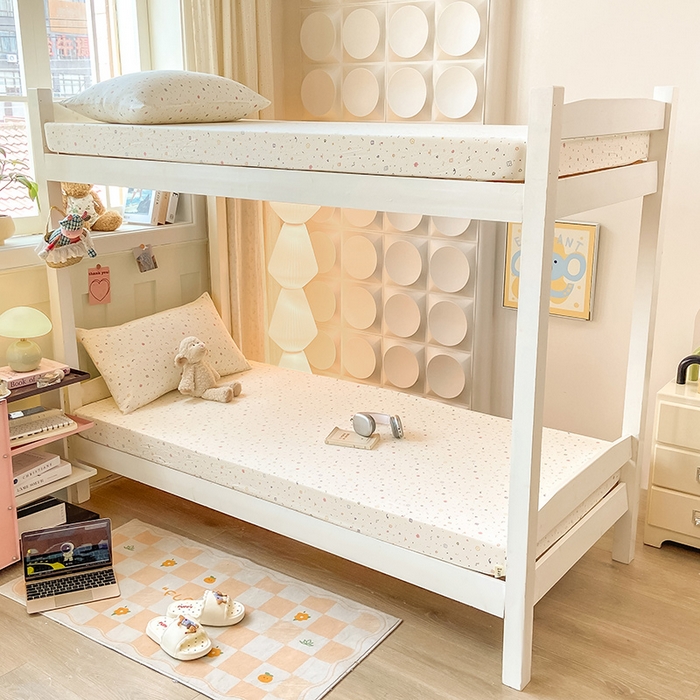 91家纺网 家纺一手货源 找家纺 眠势力 2025新款ins云感双层纱学生宿舍上下铺奶油风云感四季款单床笠床笠单件 小美好