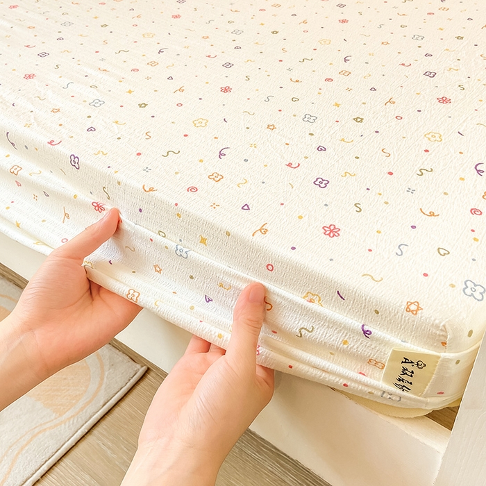 91家纺网 家纺一手货源 找家纺 眠势力 2025新款ins云感双层纱学生宿舍上下铺奶油风云感四季款单床笠床笠单件 小美好