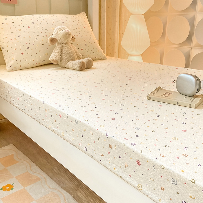 91家纺网 家纺一手货源 找家纺 眠势力 2025新款ins云感双层纱学生宿舍上下铺奶油风云感四季款单床笠床笠单件 小美好