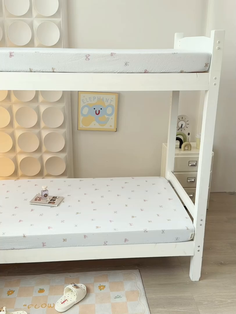 91家纺网 家纺一手货源 找家纺 眠势力 2025新款ins云感双层纱学生宿舍上下铺奶油风云感四季款单床笠床笠单件 蓝调蝴蝶结