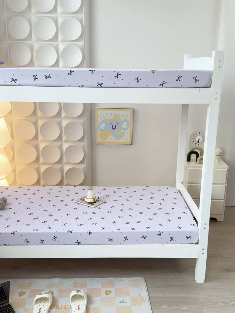 91家纺网 家纺一手货源 找家纺 眠势力 2025新款ins云感双层纱学生宿舍上下铺奶油风云感四季款单床笠床笠单件 紫韵蝴蝶结