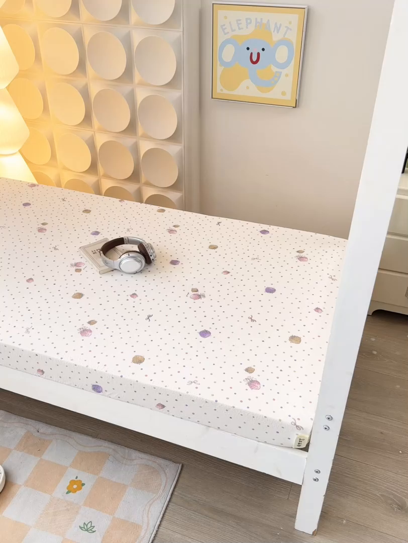 91家纺网 家纺一手货源 找家纺 眠势力 2025新款ins云感双层纱学生宿舍上下铺奶油风云感四季款单床笠床笠单件 点点草莓