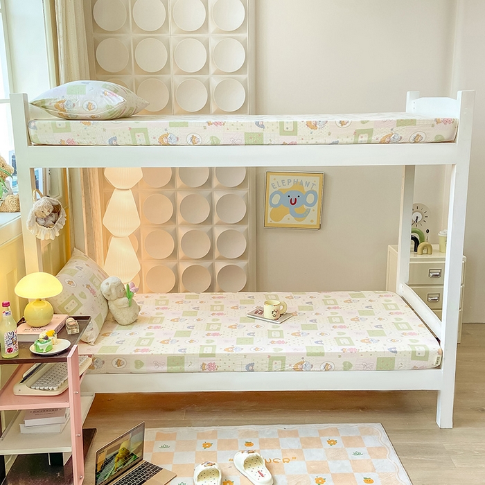 91家纺网 家纺一手货源 找家纺 眠势力 2025新款ins云感双层纱学生宿舍上下铺奶油风云感四季款单床笠床笠单件 小公举