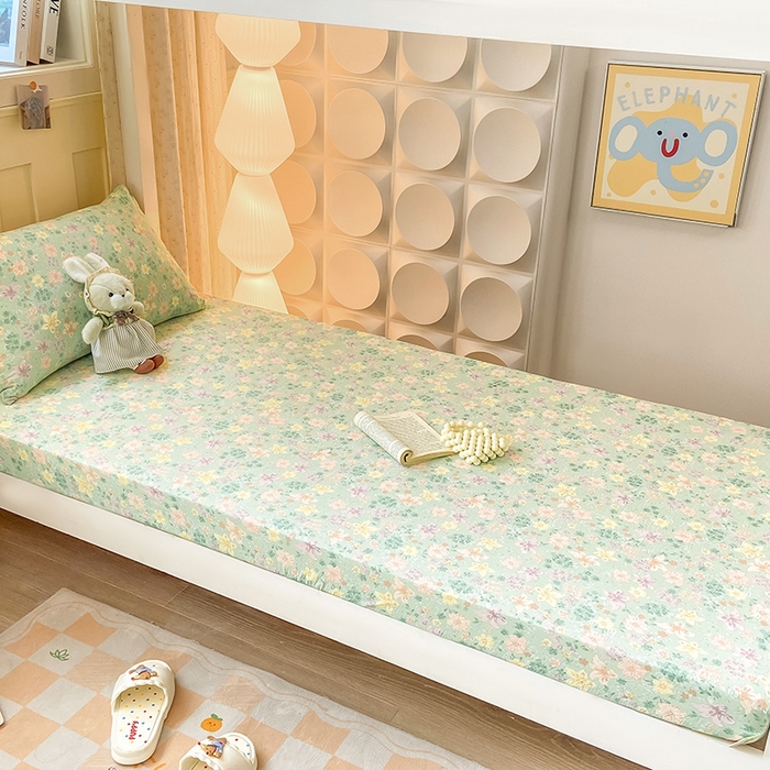 91家纺网 家纺一手货源 找家纺 眠势力 2025新款ins云感双层纱学生宿舍上下铺奶油风云感四季款单床笠床笠单件 花开盛夏