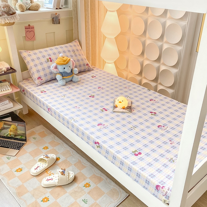 91家纺网 家纺一手货源 找家纺 眠势力 2025新款ins云感双层纱学生宿舍上下铺奶油风云感四季款单床笠床笠单件 甜樱蜜语