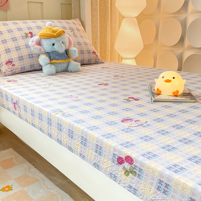 91家纺网 家纺一手货源 找家纺 眠势力 2025新款ins云感双层纱学生宿舍上下铺奶油风云感四季款单床笠床笠单件 甜樱蜜语