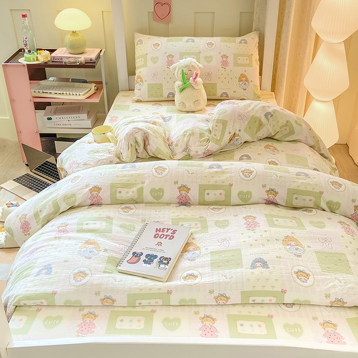 91家纺网 家纺一手货源 找家纺 眠势力 2025新款ins云感双层纱学生宿舍上下铺奶油风云感四季款单床笠床笠单件 小公举