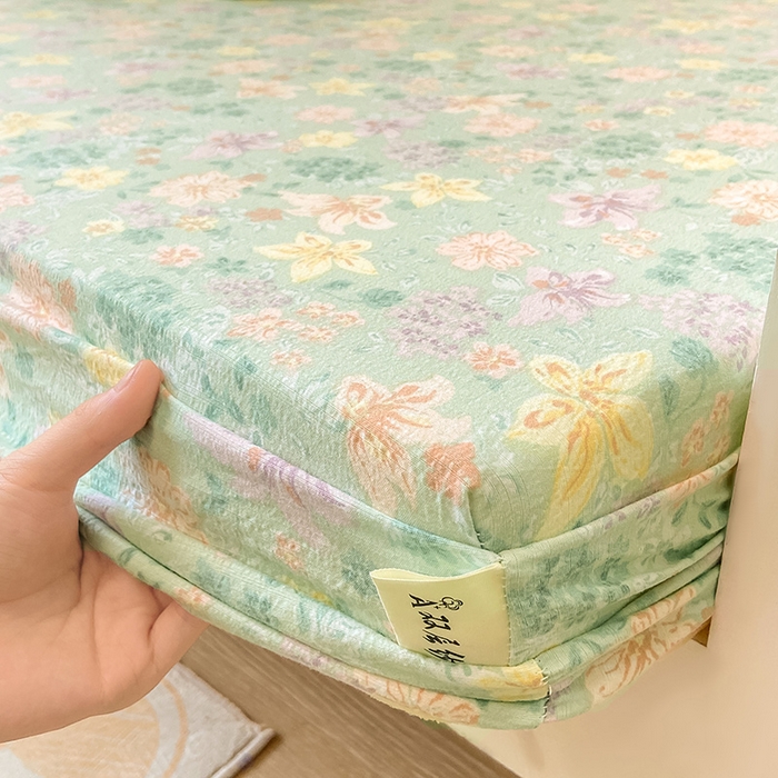 91家纺网 家纺一手货源 找家纺 眠势力 2025新款ins云感双层纱学生宿舍上下铺奶油风云感四季款单床笠床笠单件 花开盛夏