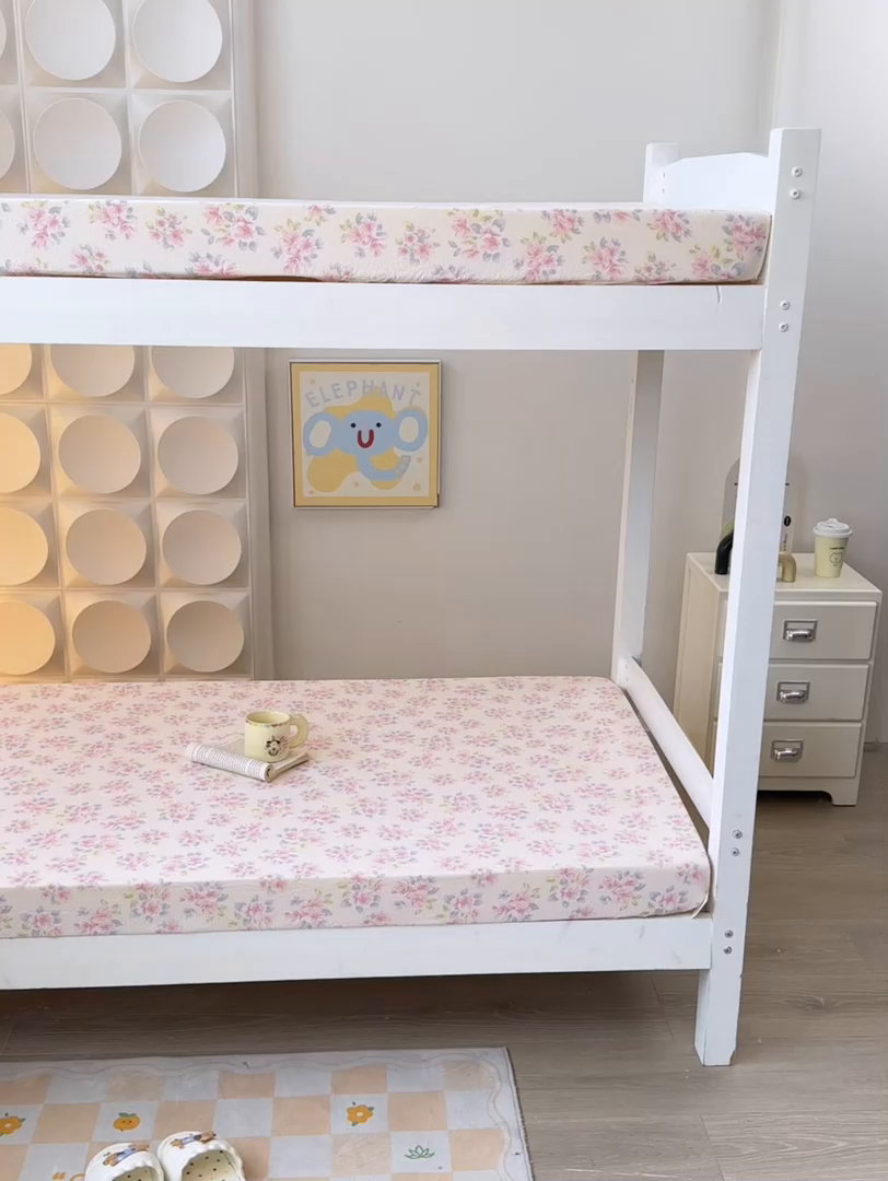 91家纺网 家纺一手货源 找家纺 眠势力 2025新款ins云感双层纱学生宿舍上下铺奶油风云感四季款单床笠床笠单件 粉调花海