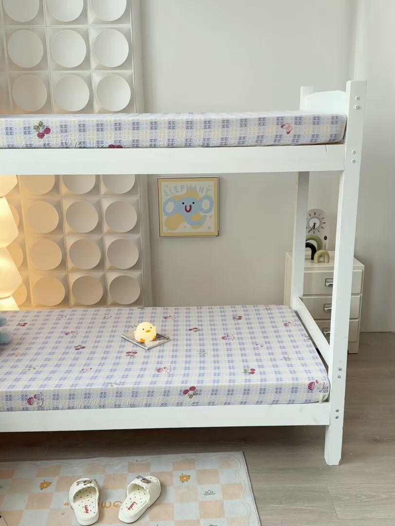 91家纺网 家纺一手货源 找家纺 眠势力 2025新款ins云感双层纱学生宿舍上下铺奶油风云感四季款单床笠床笠单件 甜樱蜜语