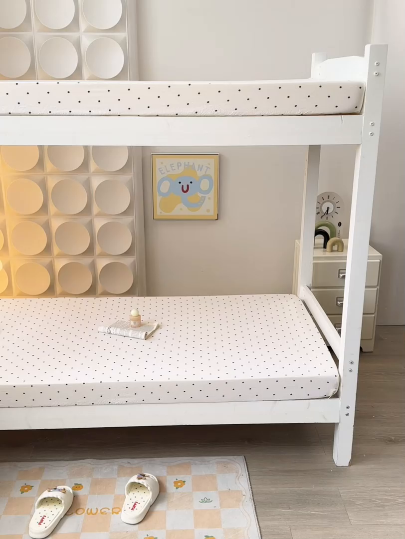 91家纺网 家纺一手货源 找家纺 眠势力 2025新款ins云感双层纱学生宿舍上下铺奶油风云感四季款单床笠床笠单件 极简波点