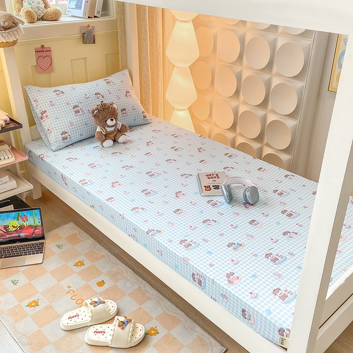 91家纺网 家纺一手货源 找家纺 眠势力 2025新款ins云感双层纱学生宿舍上下铺奶油风云感四季款单床笠床笠单件 淘气狗