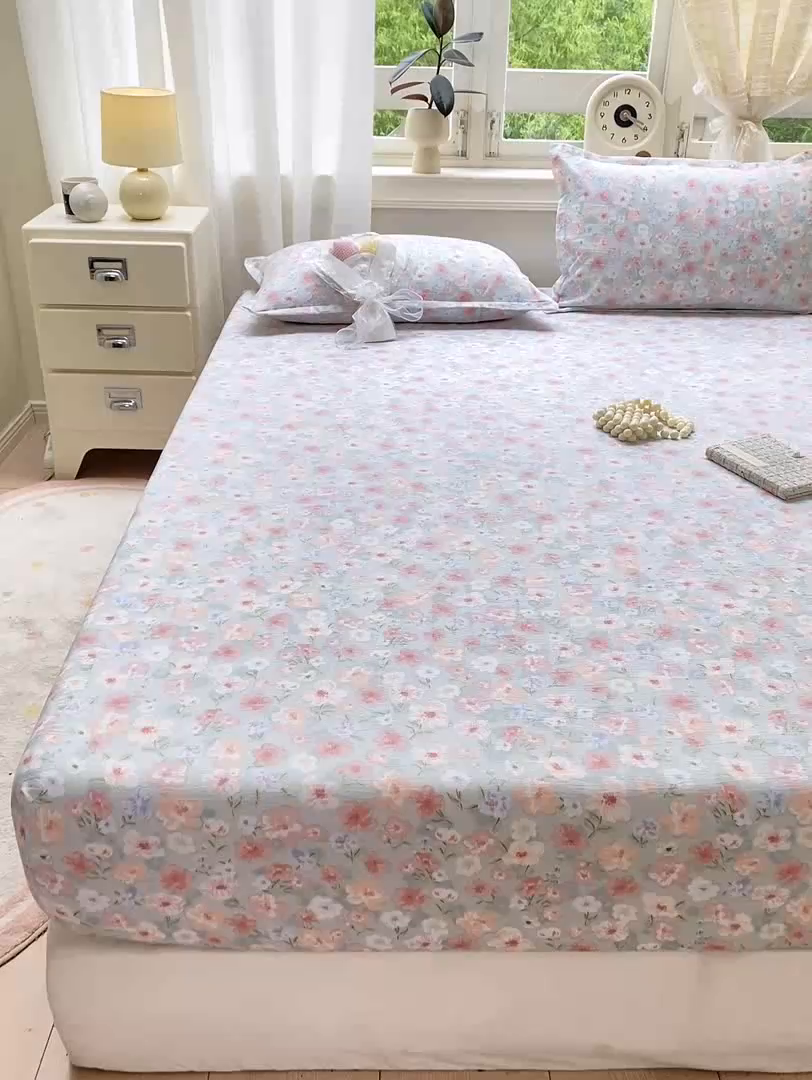 91家纺网 家纺一手货源 找家纺 米柳家纺 2025新款直播爆款7A抗菌简约木棉皱皱纱床笠（抖音控价单件49.9 三件套59.9） 兰亭