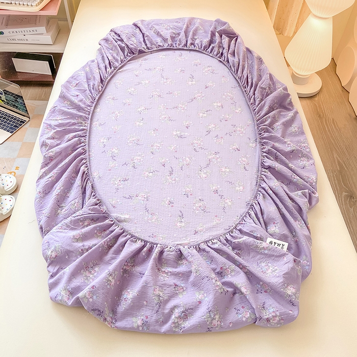 91家纺网 家纺一手货源 找家纺 眠势力 2025新款ins云感双层纱学生宿舍上下铺奶油风云感四季款单床笠床笠单件 紫色花海