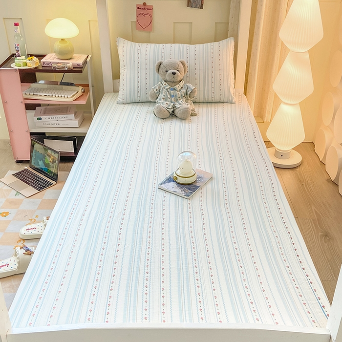 91家纺网 家纺一手货源 找家纺 眠势力 2025新款ins云感双层纱学生宿舍上下铺奶油风云感四季款单床笠床笠单件 一路生花