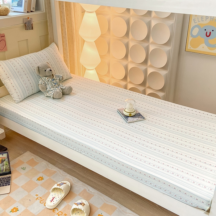 91家纺网 家纺一手货源 找家纺 眠势力 2025新款ins云感双层纱学生宿舍上下铺奶油风云感四季款单床笠床笠单件 一路生花