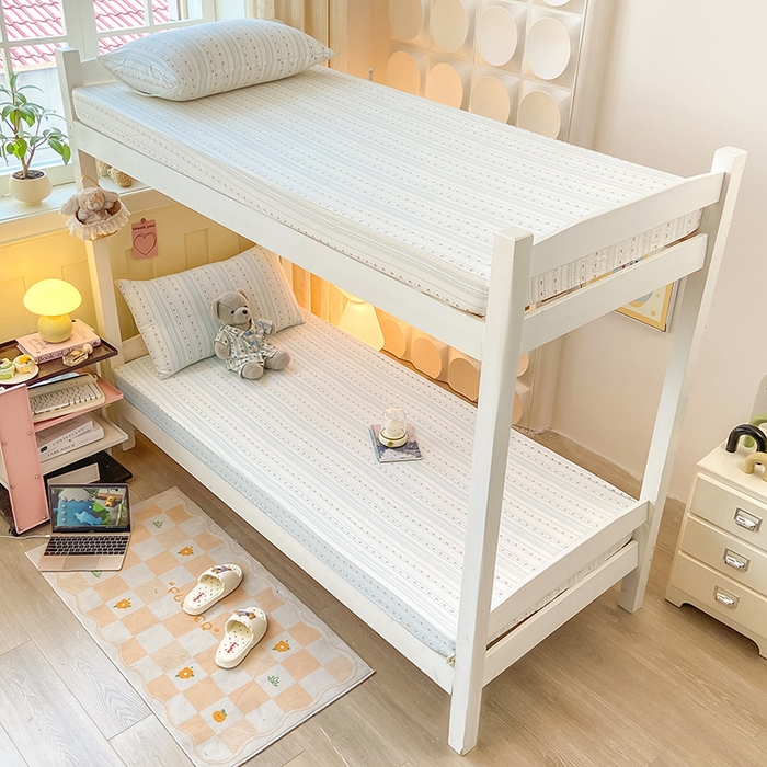 91家纺网 家纺一手货源 找家纺 眠势力 2025新款ins云感双层纱学生宿舍上下铺奶油风云感四季款单床笠床笠单件 一路生花