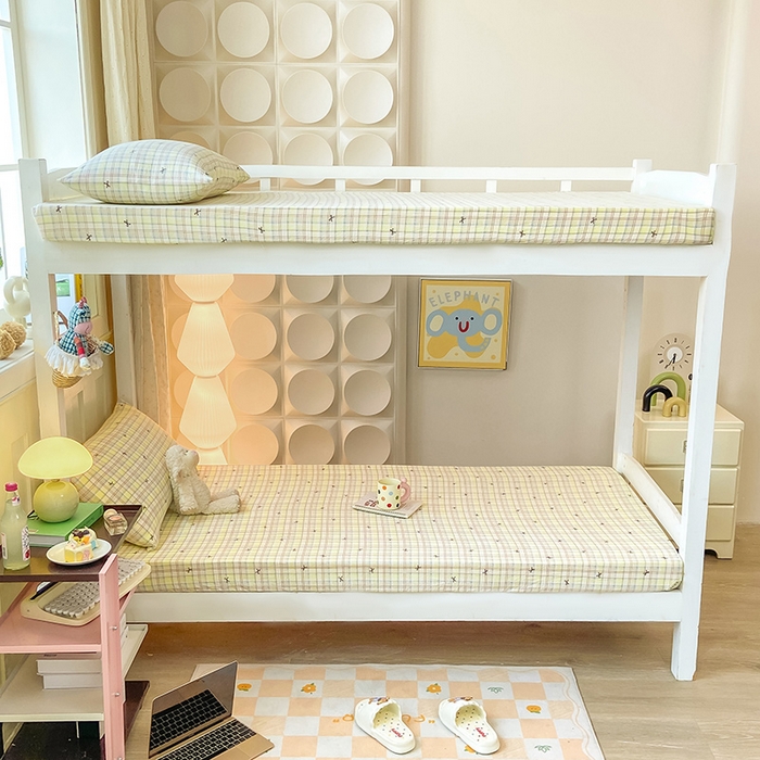 91家纺网 家纺一手货源 找家纺 眠势力 2025新款ins云感双层纱学生宿舍上下铺奶油风云感四季款单床笠床笠单件 格调蝴蝶结