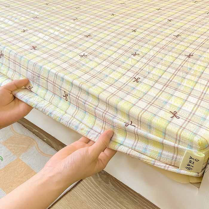 91家纺网 家纺一手货源 找家纺 眠势力 2025新款ins云感双层纱学生宿舍上下铺奶油风云感四季款单床笠床笠单件 格调蝴蝶结