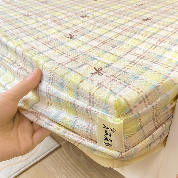 91家纺网 家纺一手货源 找家纺 眠势力 2025新款ins云感双层纱学生宿舍上下铺奶油风云感四季款单床笠床笠单件 格调蝴蝶结