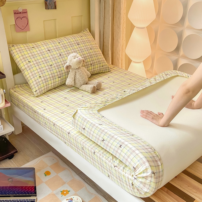 91家纺网 家纺一手货源 找家纺 眠势力 2025新款ins云感双层纱学生宿舍上下铺奶油风云感四季款单床笠床笠单件 格调蝴蝶结