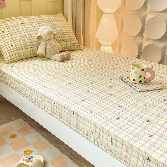 91家纺网 家纺一手货源 找家纺 眠势力 2025新款ins云感双层纱学生宿舍上下铺奶油风云感四季款单床笠床笠单件 格调蝴蝶结