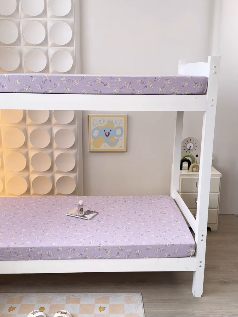 91家纺网 家纺一手货源 找家纺 眠势力 2025新款ins云感双层纱学生宿舍上下铺奶油风云感四季款单床笠床笠单件 紫色花海