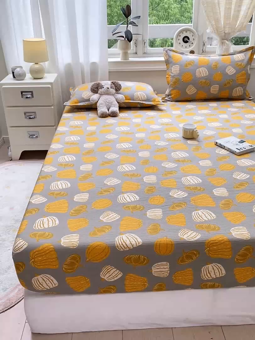 91家纺网 家纺一手货源 找家纺 米柳家纺 2025新款直播爆款7A抗菌简约木棉皱皱纱床笠（抖音控价单件49.9 三件套59.9） 福瓜