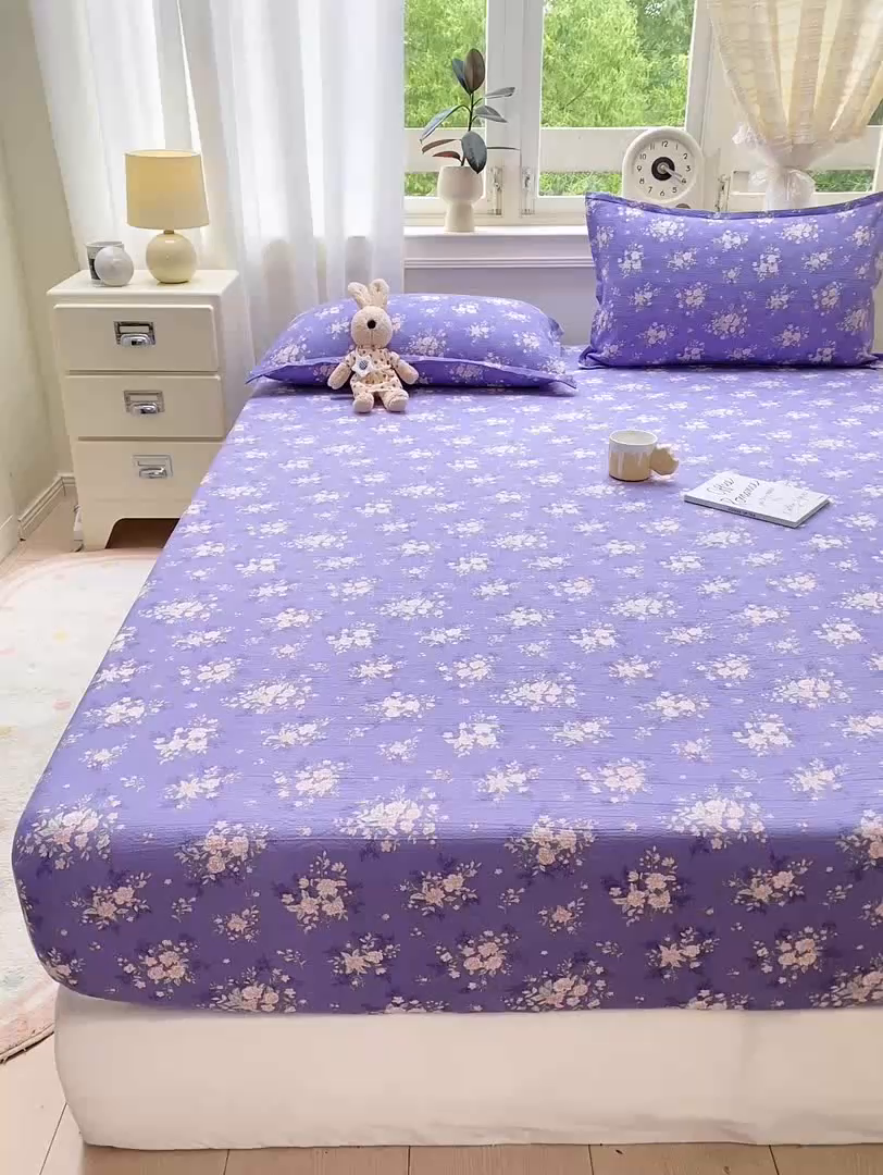 91家纺网 家纺一手货源 找家纺 米柳家纺 2025新款直播爆款7A抗菌简约木棉皱皱纱床笠（抖音控价单件49.9 三件套59.9） 漫舞