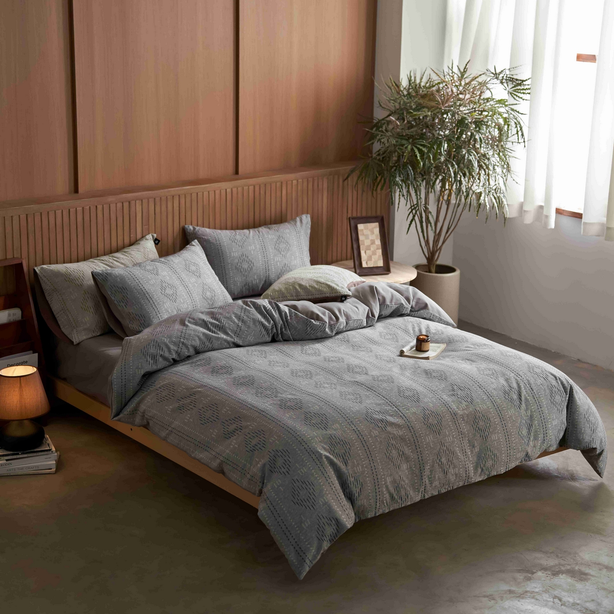 91家纺网 家纺一手货源 找家纺 安莱生活 2025春夏新款空气层色织提花四件套费尔岛系列 费尔岛-银灰