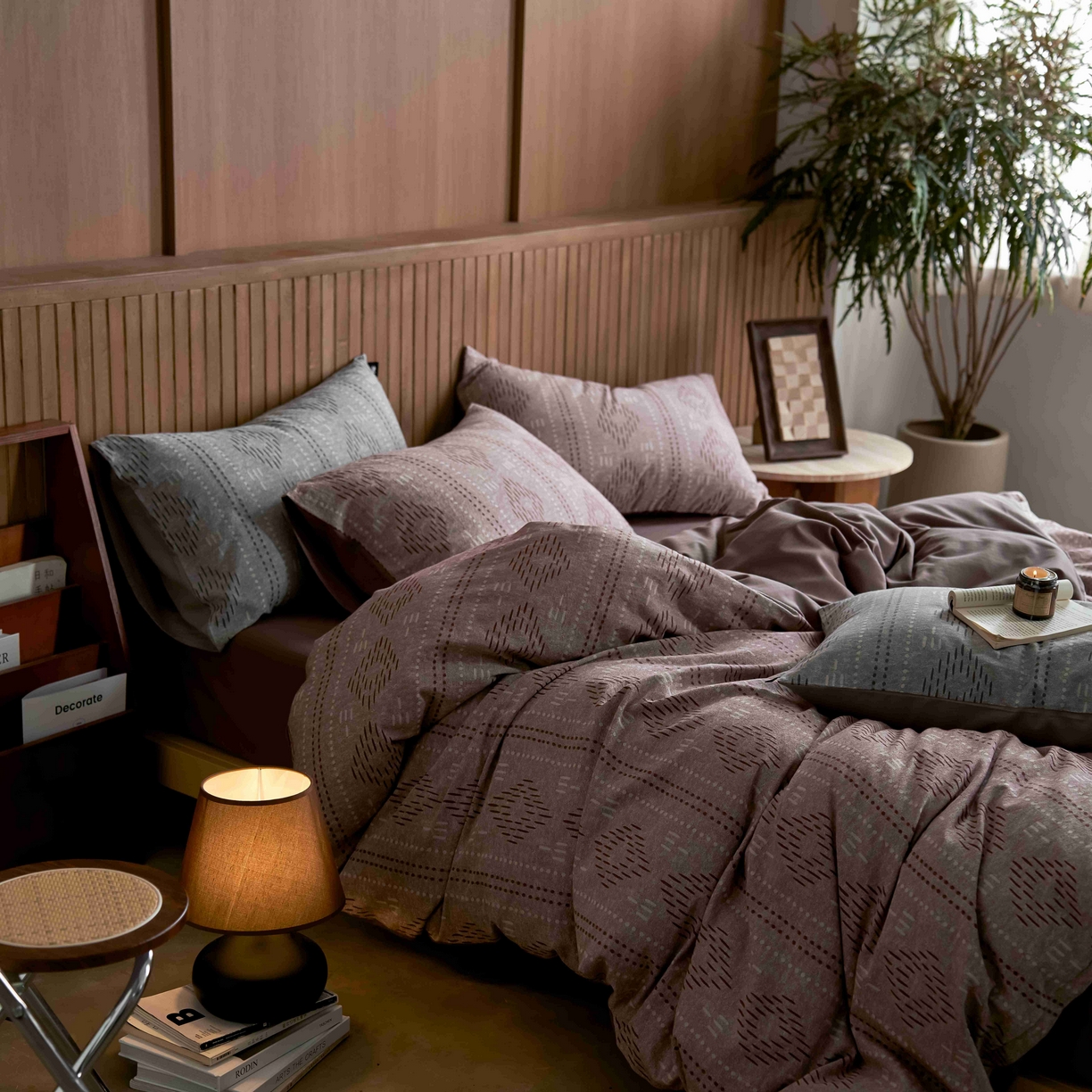 91家纺网 家纺一手货源 找家纺 安莱生活 2025春夏新款空气层色织提花四件套费尔岛系列 费尔岛-咖啡