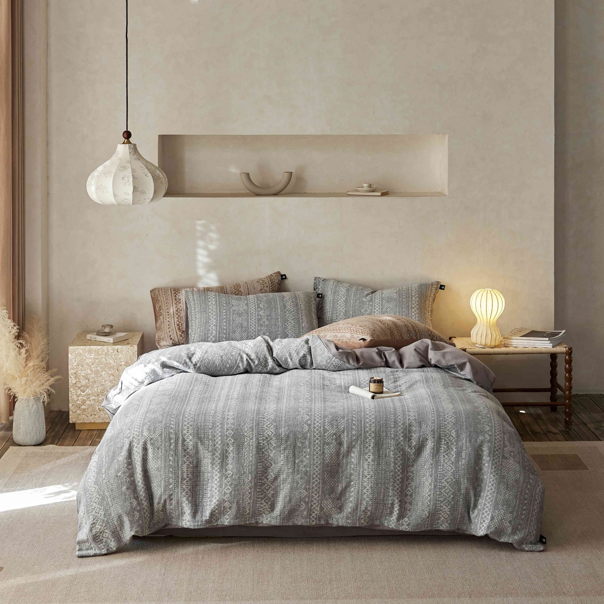 安莱生活 2025春夏新款空气层色织提花四件套南阳假日系列 南阳假日-银灰